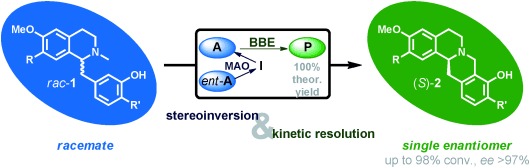 Deracemization by simultaneous bio-oxidative kinetic resolution and stereoinversion